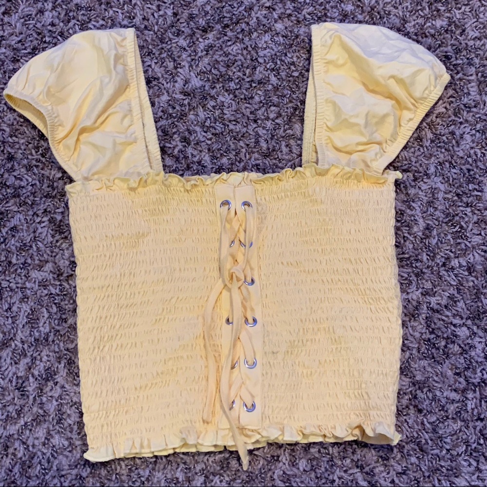 yellow off the shoulder square neck crop top
